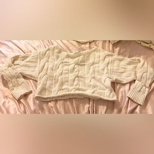 Cropped Garage Cream Cable Knit Sweater